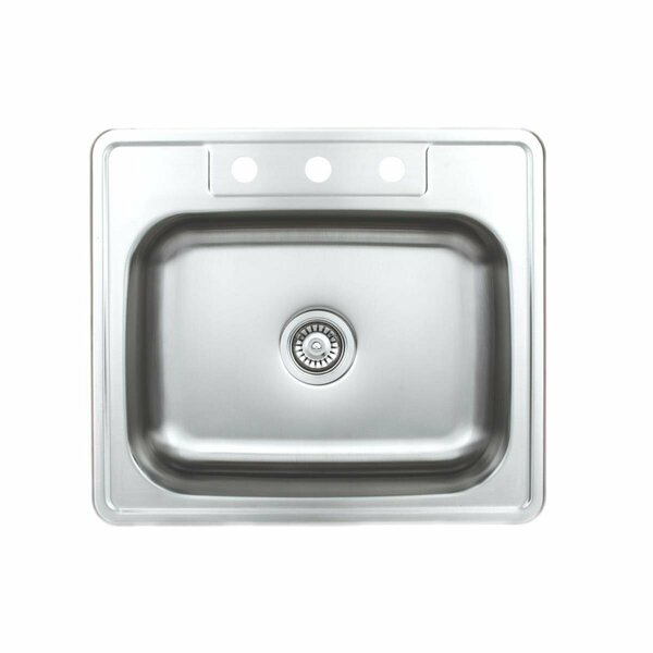 Wells Sinkware 25 in. 20 Gauge Drop-in 3-Hole Single Bowl ADA Compliant Stainless Steel Kitchen Sink with Strainer SST2522-5-ADA-1